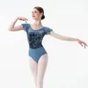 Palco desgaste ballet collant para mulheres treinamento dança terno veludo splice malha voando manga ginástica bodysuit adulto dança trajes