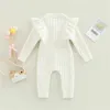 Rompers Autumn Infant baby Romper Cotton Knit Long Sleeve Ruffle Solid Color Girls Jumpsuits born Girls Outfit Baby Clothes 230830