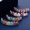 Bretelles de dents en or blanc 18 carats Punk Hip Hop diamant multicolore dents inférieures personnalisées Grillz bouche dentaire Fang Grills capuchon de dent Vampire rappeur bijoux