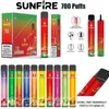 Sunfire 0% 2% 3% 5% Produtos populares Sunfire 700 Puff 10 Sabores regulares Recarregáveis Vape Pen Pen Preço do Fabricante de Fabricante