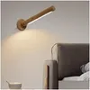 Wall Lamp Wood Indoor Light Usb Charging 360° Rotatable Adjustable Brightness Touch Switch Sconce Corridor Lights Night Drop Delivery Dh40P