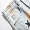 Men's Jeans Fashion Designer Ripped With Patches Mens Painted Distressed Denim Trousers Straight Fit Pants Holes Big Size 28-226m