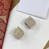 Luxury Designer Brass Material 18k Gold Plated Ear Stud Women Brand Letter Steel Seal Earrings Geometry Square Earring Christmas Gift Fashion Jewelry Accessories