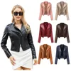 Women's Jackets Slim Fitting Long Sleeved Spring And Autumn Leather Jacket For Short With Zipper