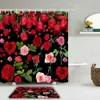 Shower Curtains Flowers Red Rose Shower Curtain Set 3D Printing Waterproof Fabric Bathroom Curtain with Anti-slip Mat Bathroom Products R230830