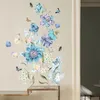 Adesivi murali Grandi fiori blu per sala da pranzo Decorazioni per la camera da letto Farfalle Decalcomanie in vinile Sfondi Decorazione della casa 230829