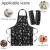Kitchen Apron Apron Kit Black Witch Skull Moon Divination Kitchen Bib Oven Mitts for Cooking Woman Kids Aprons Cuff Baking Accessories