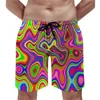 Shorts masculinos placa azul rosa roxo líquido casual troncos de natação arte abstrata secagem rápida esportes na moda tamanho grande calças curtas