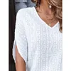 Camicette da donna Estate con scollo a V Dolce camicetta di pizzo bianco Donna Hollow Petalo allentato Manica corta Top da donna 2023 T-shirt Elegante camicia casual