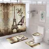 Shower Curtains Paris Tower Shower Curtain Set with Rugs Waterproof Curtain Bathing Screen Anti-slip Cover Rugs Bathroom Decor R230830