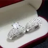 2PEECES Обручальное кольцо 18K белое золото кольцо с блестящим CZ Diamond Ring Set обручальные кольца свадебные украшения для влюбленных