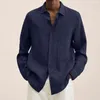 Camisas casuais masculinas 2023 moda turn-down colarinho algodão linho para homens cor sólida camisa de manga longa homens botão cardigan
