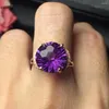 Cluster Ringe Feiner Schmuck Echt Reines 18K Gold AU750 Runde Form Natürliche Amethyst Edelsteine Weiblich Für Frauen Ring