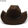 Breda Brim Hats Bucket Gentleman Western Cowboy Hat for Men's Vintage Cowgirl Jazz Cap med läder Toca Sombrero 230830