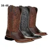 Bottes Bottes occidentales mi-mollet pour hommes, bottes de Cowboy noires et brunes, chaussures en cuir faites à la main pour hommes et femmes, bottes d'équitation unisexes 230830