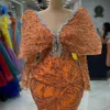 2023 ASO EBI Arabisch Orange Meerjungfrau Abschlussball Kleid Perlen Kristalle Sexy Abend formelle Party zweite Empfangsgeburtstag Verlobungskleider Kleider Robe de Soiree ZJ25