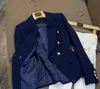 2023 Fall Autumn Long Sleeve Notched-Lapel Navy Blue Solid Color Slim Metal Buckles Double-Breasted Blazers Elegant Top Quality Outwear Coats 21O13729