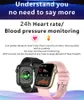 1.85 "Smartwatch Fitness Tracker BT ile Blood Oxygen Heart Ratetatürü Sıcaklık İzleme Pedometresi Hatırlatma Android IOS için