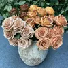 Flores decorativas simulação buquê realista flor artificial refrescante sem rega 9 cabeças multi camadas pétalas decoração de casa