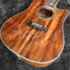 Guitare acoustique en bois Abalone All Koa, 41 pouces, pan coupé, Style D, touche en ébène