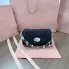 Miui Flap Mirror Quality Bag Designer 100% Lambskin Women Crossbody Bags Luxury Black White Mini Purse Crystals Silver Chain Party Wedding Handbag