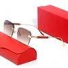 Mode-Herren-Sonnenbrille mit quadratischem Rahmen, Designer-Sonnenbrille, poliert, vergoldet, randlos, rotes Holz, dekorative Arme, zeitlose klassische Sonnenbrille, schneller Versand mit Box