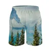 Mäns shorts Board Winter Mountains Casual Beach Trunks Tree and Lake Print Man Fast Dry Running Trendy Plus Size Short Pants