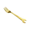 6PCS Gold Wrench Tableware Fork Spoon Gift Fruit Dessrt Salad Forks Home Kitchen Stainless Steel Cutlery