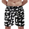 Men's Shorts Gym White Animal Silhouette Cute Beach Trunks Dogs Print Man Comfortable Sportswear Trendy Plus Size
