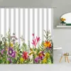Shower Curtains Flowers Watercolor Shower Curtain Green Leaf Butterfly Bathroom Supplies Home Decor Fabric Curtains Washable Set R230830