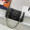 2023-Luxurys preto e branco acolchoado tweed médio clássico aba dupla hardware moda aba ombro crossbody corrente de ouro bolsa festa à noite saco de baile