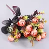 Decorative Flowers Artificial Ranunculus Bouquet Rose Buds Flower Silk Home Wedding Householder Store Decoration