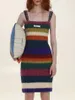 スカート復元ストライプ編みドレスセクシーな女性は、グローブなしでノースリーブスカート高品質2023