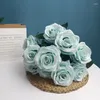 Dekorativa blommor konstgjorda holländska rosor bunt silkes falsk simulering blomma grön växt blå vit ros bukett köpcentrum dekoration
