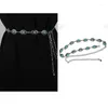 Belts Spicy Girl Concho Chain Belt Fashion Retro Bohemian Silver Metal Waist Oval Turquoise Decorative Dress Women's