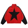 Mens Jackets Spring Bomber Jacket Män Kvinnor Vintage Star Mönster Harajuku Y2K Windbreaker Coat Streetwear Zipper Patchwork Ytterkläder unisex 230829