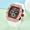Dropshipping AA New luxury watch Men's Chronograph Diamond Gold Steel Case Silicone Quartz Wristwatch Strap Male fashion Watches
