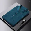 Herr t-skjortor ljus lyxig high-end våffel ullpolo skjorta långärmad 2023 Autumn Trend Leisure Business Lapel T-shirt Knitting Top Men