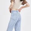 Kvinnors jeans sommar höga midja lösa kvinnor tunna tvättade all-match casual harem byxor mode enkla fickans baggy fotledslängd byxor