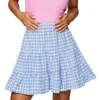 Rokken Vrouwen Plaid A-lijn Rok Zomer Leuke Hoge Taille Ruche Voor Meisjes Print Swing Strand Mini Jurk Dames 2023 Op voorraad