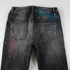 EU Drip Denim Jeans Men's Light Gray Distressed Moustache Slim Fit Graffiti Damaged Holes Stretch Painted Ripped Jeans HKD230829