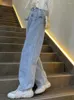 Jeans femininos adagirl kawaii arco mulheres luz azul perna larga oversized streetwear calças estilo coreano sólido solto calças de comprimento total 2023