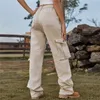 Women's Vintage Multi-Pocket High-Waisted Solid Elasticized Jeans Casua Cargo Jeans