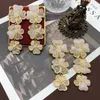 Necklace Earrings Set Exaggerate The Gradient Pink Flowers Tassel Sweep Shoulder Middle Ear Clip Fashion Temperament