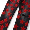 Toppe da uomo con stelle rosse Jeans denim elasticizzati Streetwear Pantaloni strappati con fori Pantaloni skinny affusolati HKD230829
