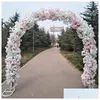 Flores decorativas Guirnaldas Flor artificial Flor de cerezo con metal Boda Hierro Arco Soporte FL Addarch Estante DIY Ventana Fiesta D OTXW2