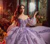 لافندر 2023 ثوب الكرة فساتين Quinceanera قبالة الكتف الملتوية المسائية الرسمية فستان الأميرة الحلو 16