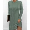 Kvinnors tröjor Casual Hooded Sweater Dress 2023 Autumn/Winter Solid Color Long Sleeped Stickover For Women S-XXL