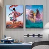 Peinture sur toile dessin animé japonais fantaisie espace astronaute fleur affiche mur Art photo murale chambre salon décor à la maison sans cadre Wo6