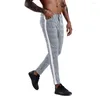 Men's Pants Men Vintage Trousers Skinny Super Stretch Chino Slim Fit Mens Casual Pant Plaid Grey Elastic Waist Fashion